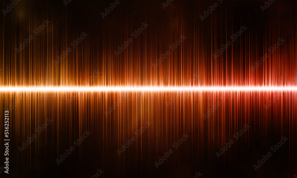 Sound wave, orange wave frequencies. Music sound, light abstract background, spectrum.