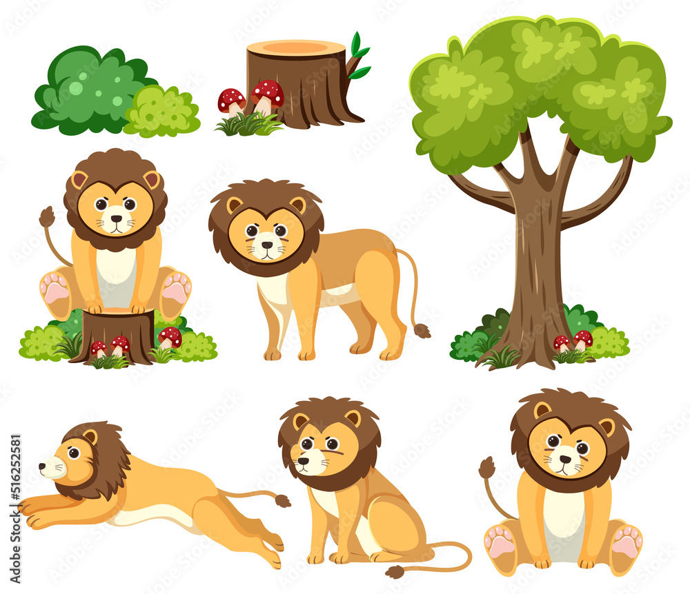 Fototapeta premium Wild animals set with nature elements