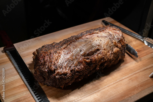 beef on a wooden board