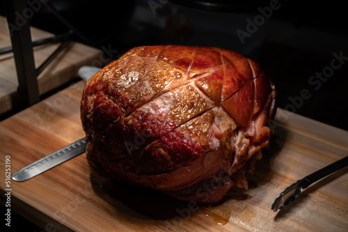 ham on wooden board