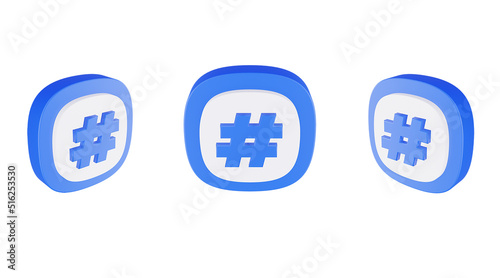 3d icon illustration hashtag symbol sign isolated
