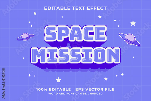 3d Space Mission Cartoon Editable Text Effect Premium Vector
