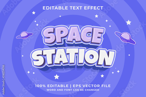 Fototapeta Naklejka Na Ścianę i Meble -  3d Space Station Cartoon Editable Text Effect Premium Vector