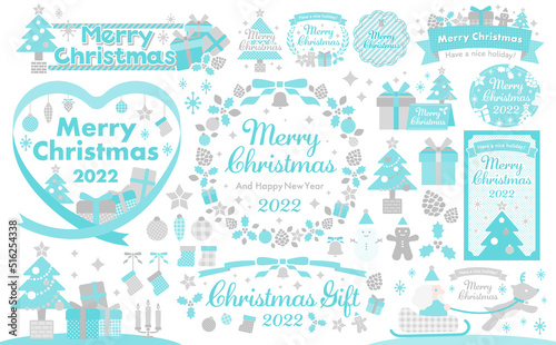 クリスマスのデザインフレームとイラストのセット_ホワイトクリスマス © motommy