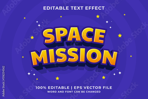 3d Space Mission Cartoon Editable Text Effect Premium Vector