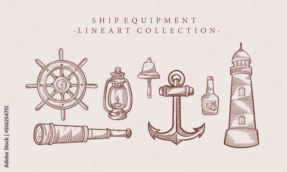 Vintage ship equipment line art collection Stock Vector Adobe Stock
