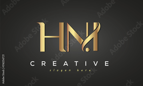 HNI creative luxury stylish logo design with golden premium look, initial tree letters customs logo for your business and company	