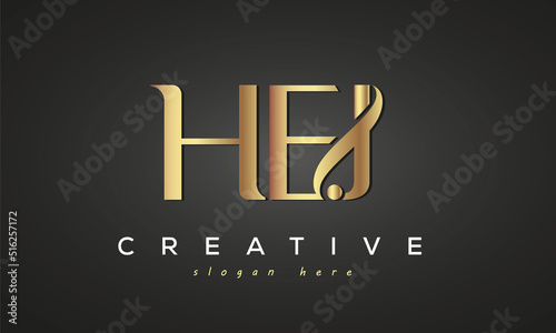 HEJ creative luxury stylish logo design with golden premium look, initial tree letters customs logo for your business and company	