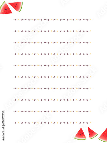 カットしたスイカと種の可愛い便箋テンプレートイラスト