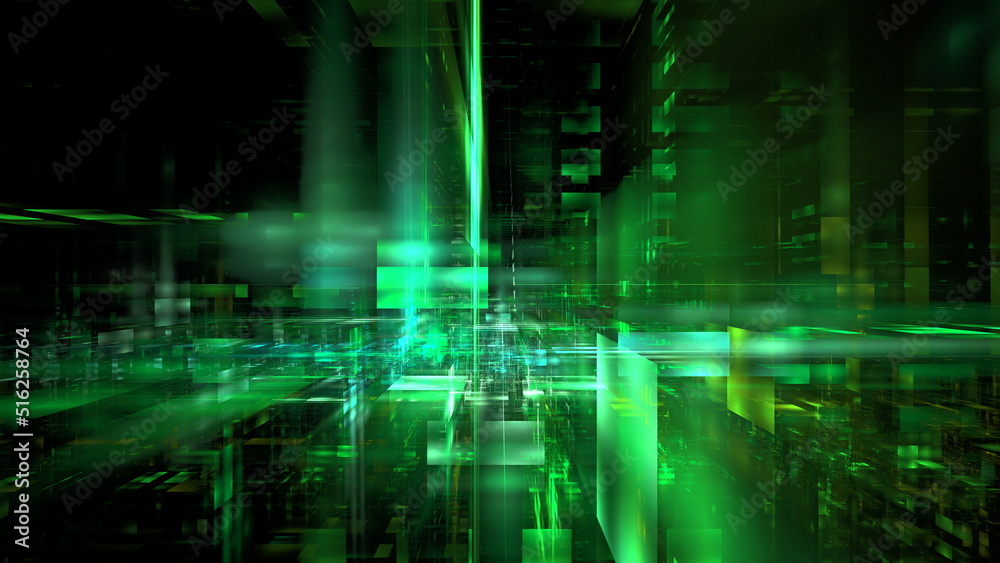 Digital space abstract glowing background. Digital technologies, data transmission, cloud computing. Metaverse in the digital world. 3d render