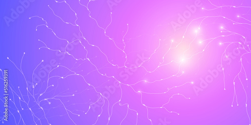 Abstract background with molecular structure from freehand sketch lines. Connection to the global network. Technology banner template. Neural connections of the brain.
