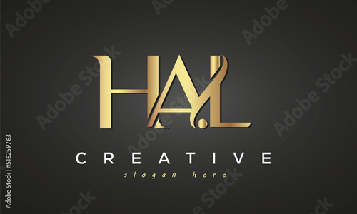 HAL creative luxury stylish logo design with golden premium look, initial tree letters customs logo for your business and company	