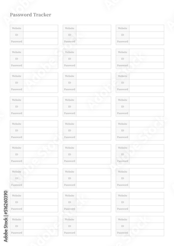 Note, scheduler, diary, calendar planner document template illustration. Website ID and password notepad form.