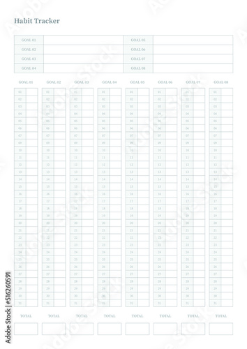 Note, scheduler, diary, calendar planner document template illustration. Habit tracker.