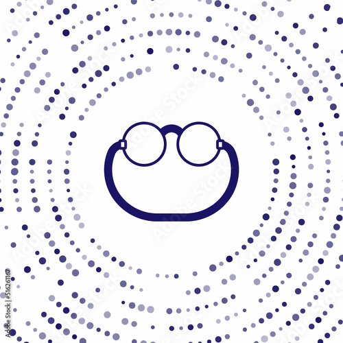 Blue Eyeglasses icon isolated on white background. Abstract circle random dots. Vector