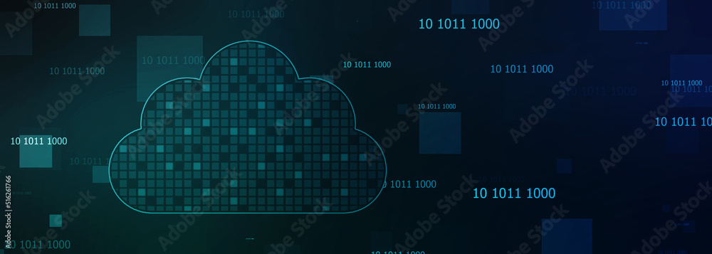 Fototapeta premium 2d illustration of Cloud computing, Digital Cloud computing Concept background. Cyber technology, internet data storage, database and data server concept