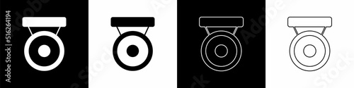 Set Boxing gong icon isolated on black and white background. Boxing bell. Vector