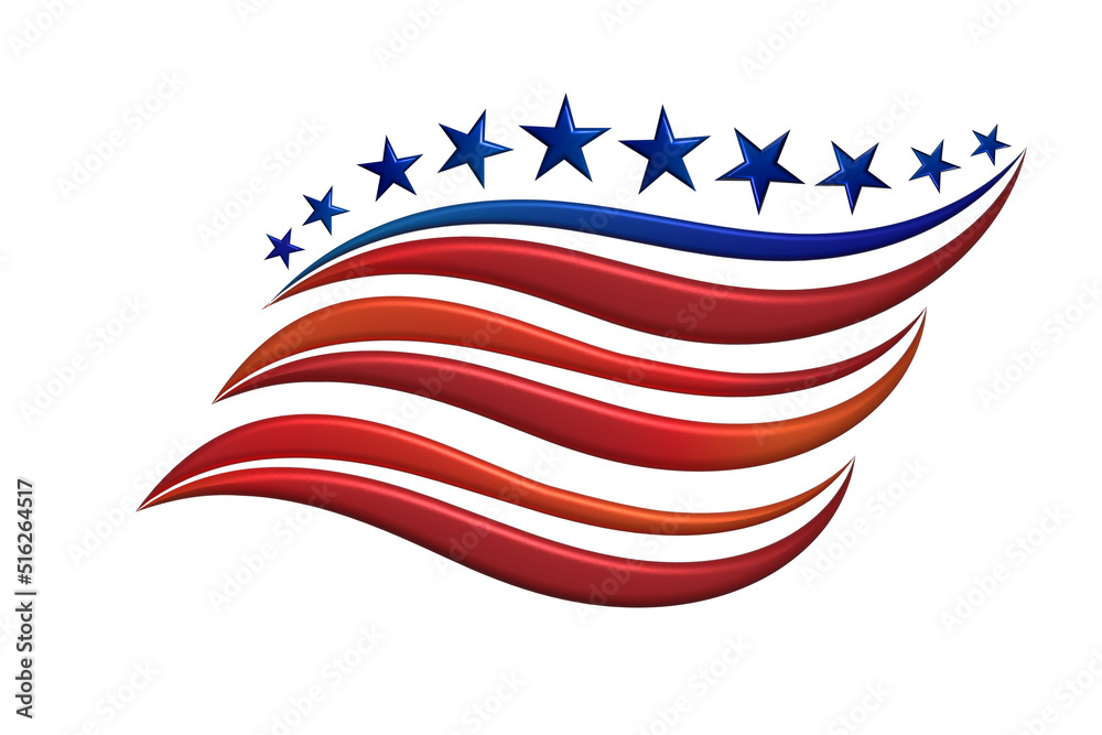 USA American flag silhouette in blue red and white colors 3D logo