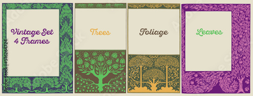 Vintage tree, leaves and foliage. Engraving, woodcut. For use on book covers, packaging and invitation cards. 