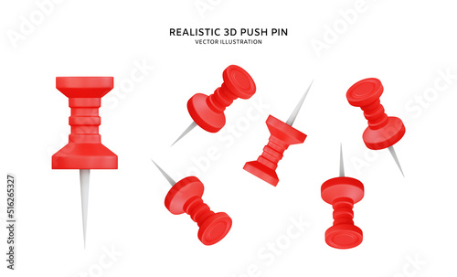 Realistic 3d push pin vector object illustration
