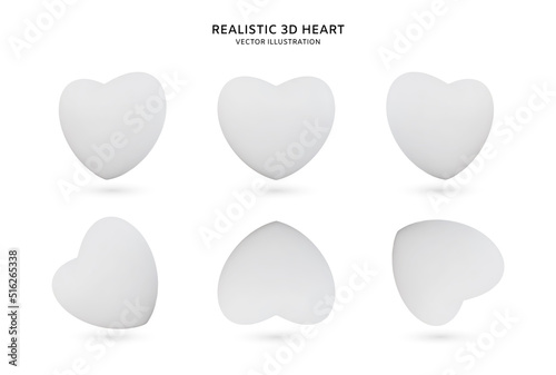 Realistic 3d white heart vector icon illustration