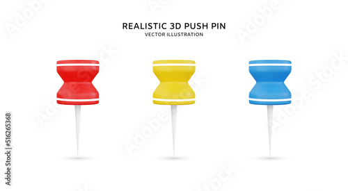 Realistic 3d push pin vector object illustration
