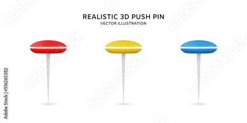 Realistic 3d push pin vector object illustration