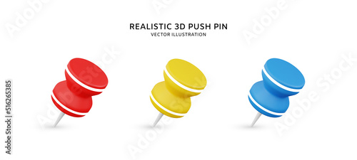 Realistic 3d push pin vector object illustration