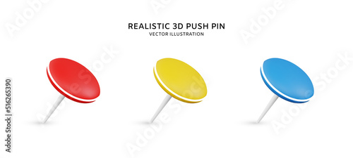 Realistic 3d push pin vector object illustration