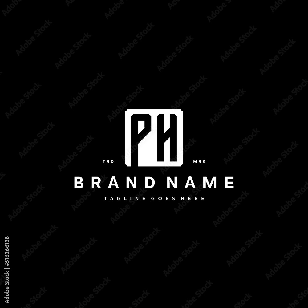 Monogram Phs PH monogram logo design with square rectangular shape isolated on black ...