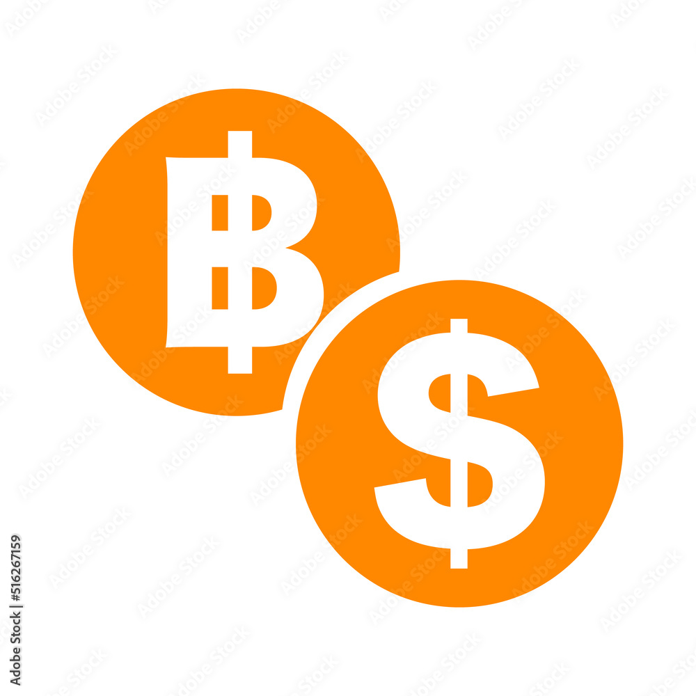 Baht and dollar coin icons. Vector. Baht and dollar coin icons. Vector.
