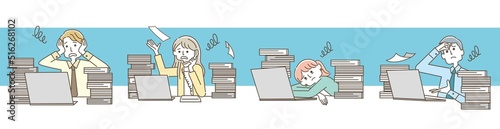 仕事に追われる男女会社員