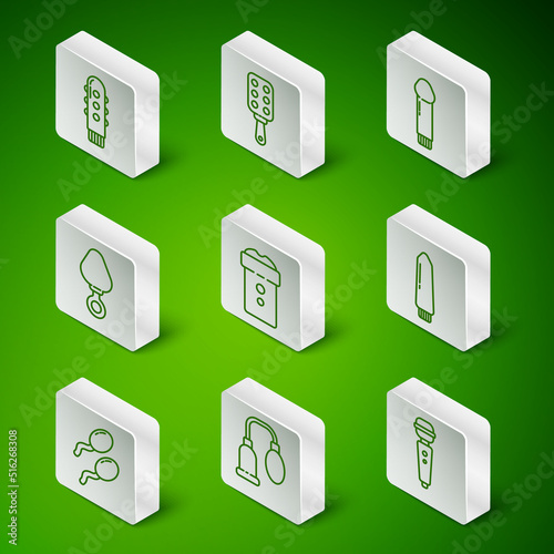 Set line Dildo vibrator, Penis pump, Vagina masturbator, Anal plug, Spanking paddle, Sperm and icon. Vector