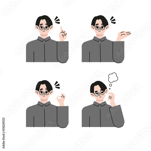 Men's facial expression pattern set material. Flat drawn style vector design illustrations.