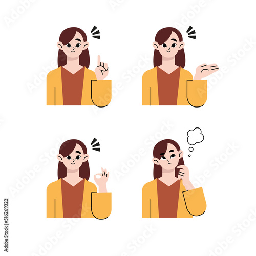 Female facial expression pattern set material. Flat drawn style vector design illustrations.