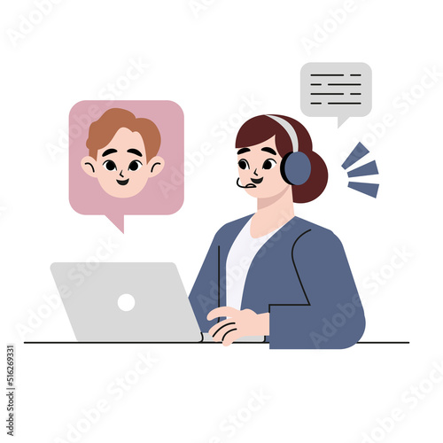 A business person explaining the introduction of services to customers online. Flat drawn style vector design illustrations.