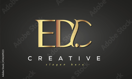 EDC creative luxury stylish logo design with golden premium look, initial tree letters customs logo for your business and company