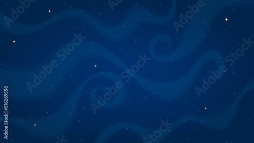 Dark blue space background vector illustration. Flat style horizontal space backdrop with abstract star systems on blue color background for astronomy wallpaper design or children science graphic.