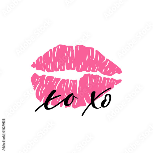 Xo xo lettering quote mark silhouette isolated on white background. Stamp makeup printfrom mouth. Vector illustration