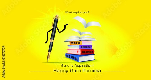 Guru Purnima or theachers day. Educational books with pen background.