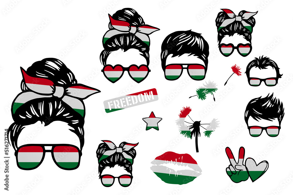 Family sublimation pack in colors of national flag on white background. Hungary