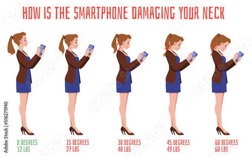 Posture of woman when using phone isolated on white, vector illustration