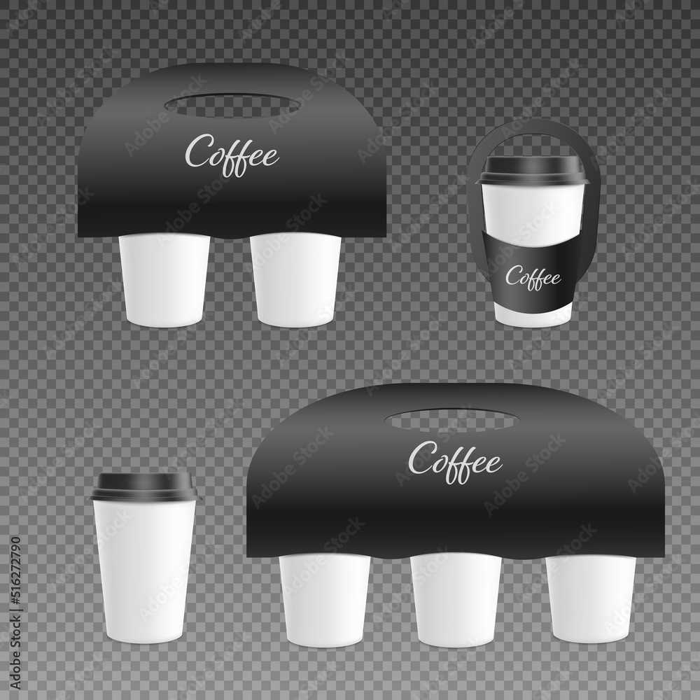Coffee cup paper holder mockups set realistic vector illustration isolated. Coffee cup paper holder mockups set realistic vector illustration isolated.