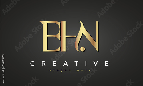 BHN creative luxury stylish logo design with golden premium look, initial tree letters customs logo for your business and company photo