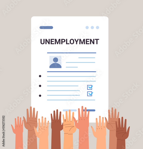 hands filling unemployment benefit form workers compensation paper work crisis jobless employee job reduction