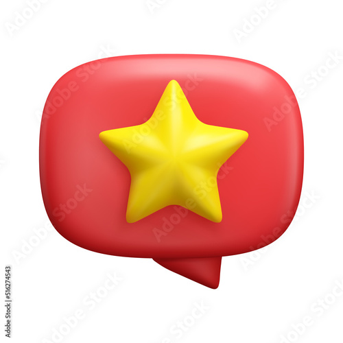 3d yellow star feedback icon. Vector speech bubble positive customer rate illustration isolated on white background