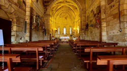 Interior view of San Pedro da Mezquita church, tilt up reveal rib vault, forward photo