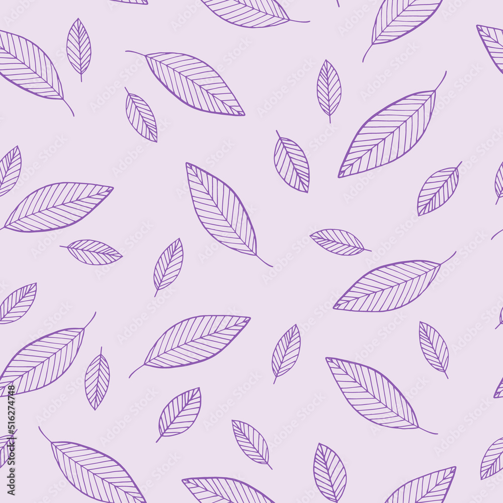 leaves seamless pattern. vector illustration hand drawn in doodle style. scandinavian, minimalism. wallpaper, background, textiles, wrapping paper.