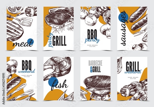 Set of vertical flyers or posters templates about barbecue and grill