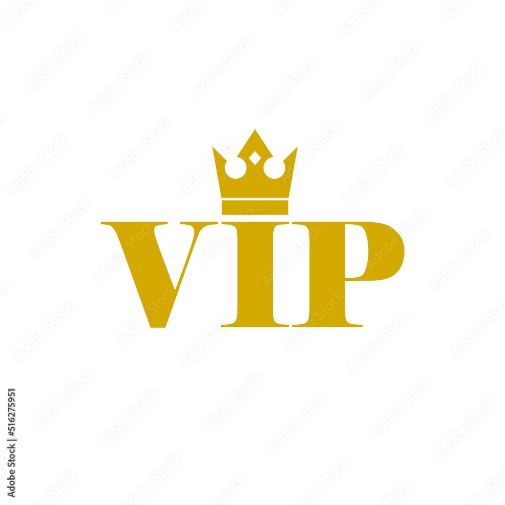 Vip word icon. Vip logo. Gold crown for premium isolated on white background Vip word icon. Vip logo. Gold crown for premium isolated on white background
